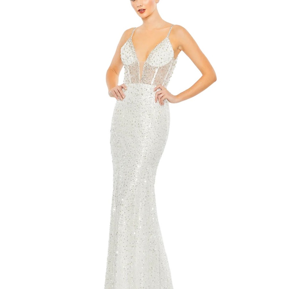 Mac Duggal White Sequin Wedding Dress